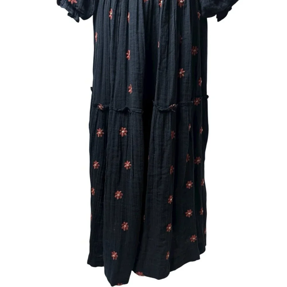 Free People‎ Dahlia Embroidered Maxi Dress Puff Sleeve Cottagecore Milk Maid M - Picture 9 of 13